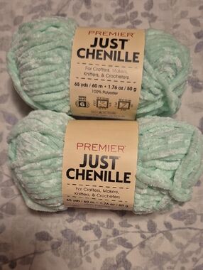 Premier Just Chenille Plush Yarn in Mint Green - 2 Skeins